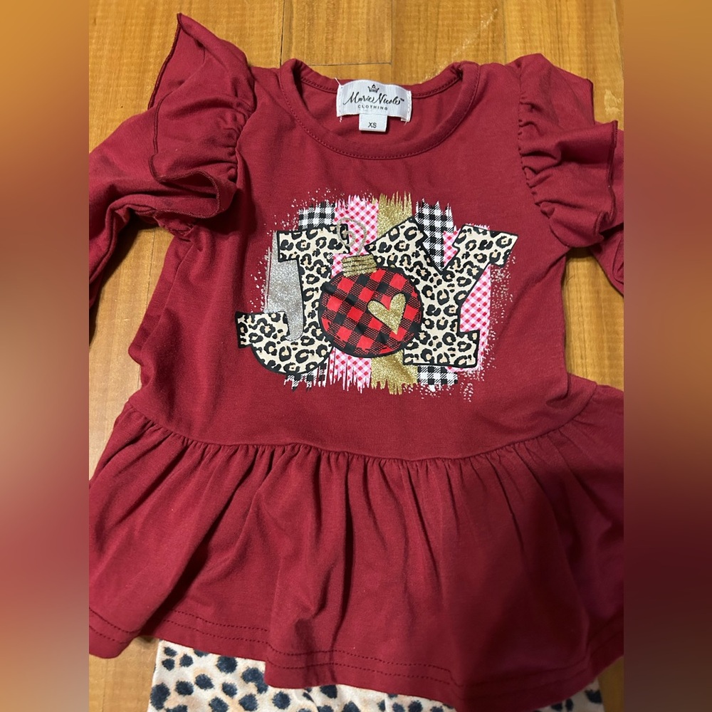 Burgundy "Joy" Leopard Ruffle Outfit /size Small / Retails $40 - Picture 2 of 6